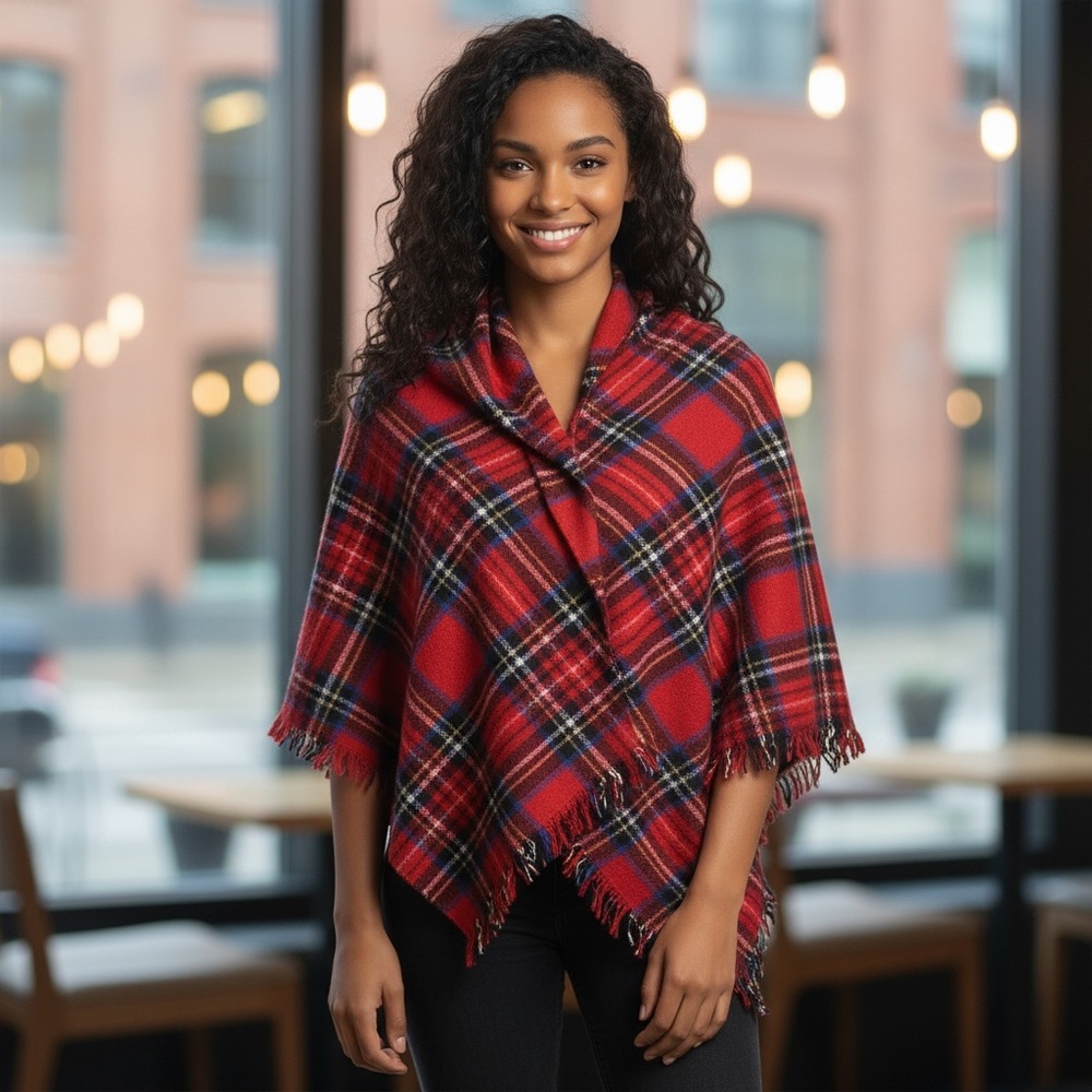 Women’s Warm Preppy Plaid Blanket Scarf Fall Winter Holidays